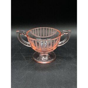 Deco Pink Depression Glass Pedestal Open Sugar Bowl Side Handles
